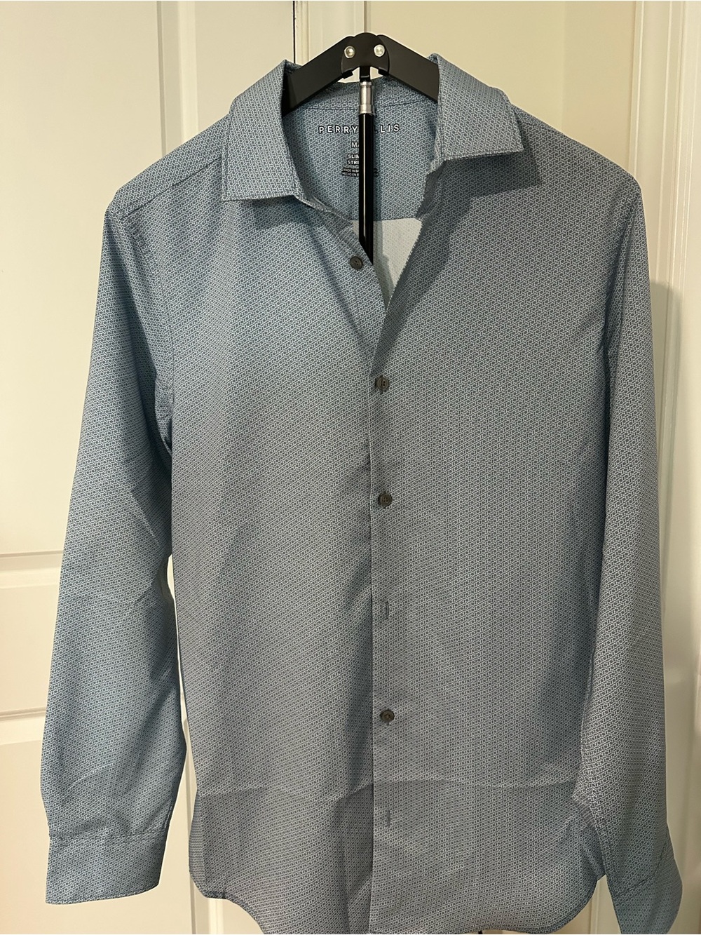 Perry Ellis Slim Fit Stretch Light Blue Geometric Print  Button-Down Shirt